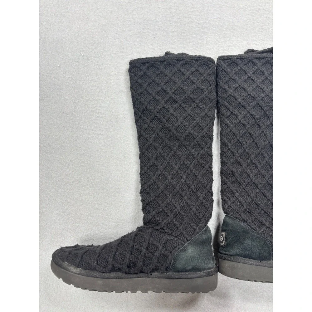 UGG Cardy Lattice Womens 9 Wool‎ Black Knit Button Tall Boots Classic Tall